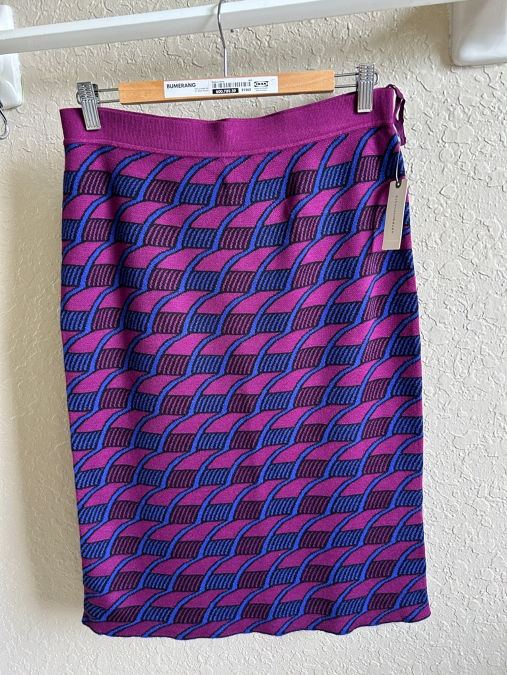Anthropologie Purple and Blue Patterned Knit Pencil Skirt